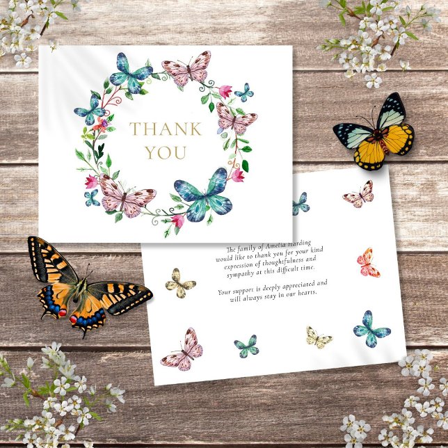 Tarjeta De Agradecimiento Celebración Funeral de Mariposas de la Vida (Butterflies Funeral Celebration Of Life Thank You Card)