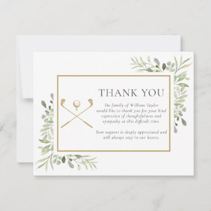 Tarjeta De Agradecimiento Celebración Funeral De Vida Verde Golfista