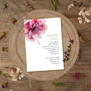 Tarjeta De Agradecimiento Celebración Funeral Floral Rosa Acuarela De La Vid