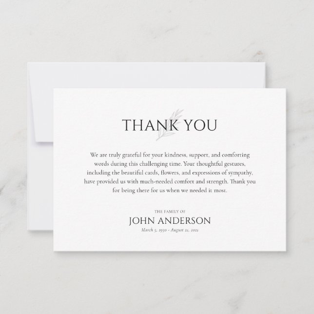 Tarjeta De Agradecimiento Celebración moderna del funeral conmemorativo de l (Anverso)