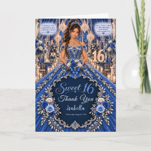 Tarjeta De Agradecimiento Celebración Real Azul de Sweet 16