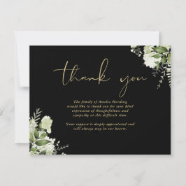 Tarjeta De Agradecimiento Celebration Of Life Greenery Floral Black And Gold