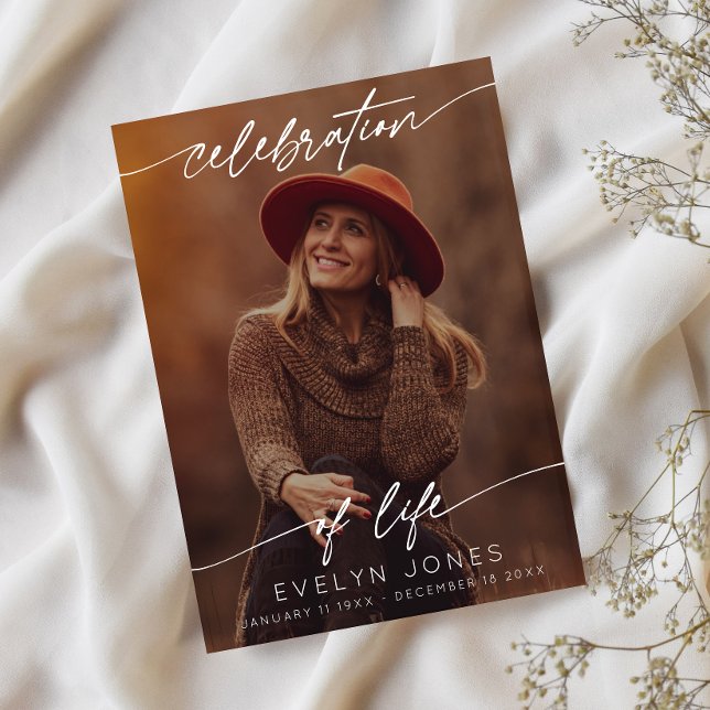 Tarjeta De Agradecimiento Celebration of Life Script Funeral Photo | Black (Subido por el creador)