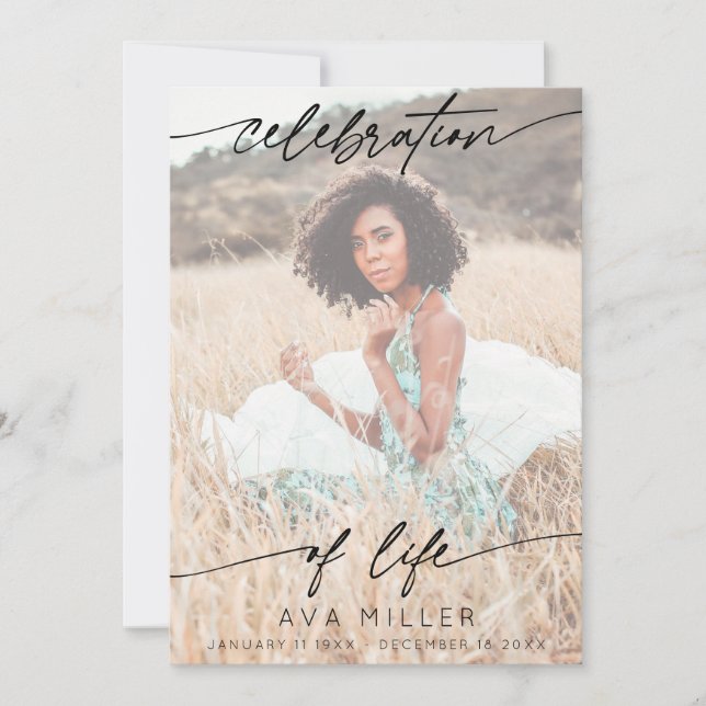 Tarjeta De Agradecimiento Celebration of Life Script Funeral Photo | White (Anverso)