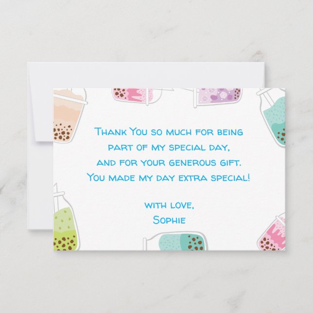 Tarjeta De Agradecimiento Celebremos el cumpleaños con té de burbujas bobba (Anverso)
