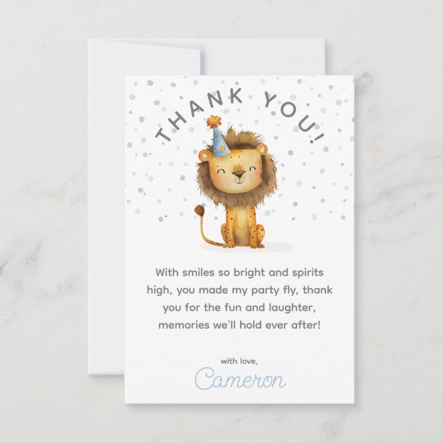 Tarjeta De Agradecimiento ¡Celebren con un rugido! Cumpleaños del león del n (Anverso)