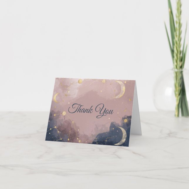 Tarjeta De Agradecimiento Celestial Baby Shower Thank You Card | Gold Moon (Anverso)