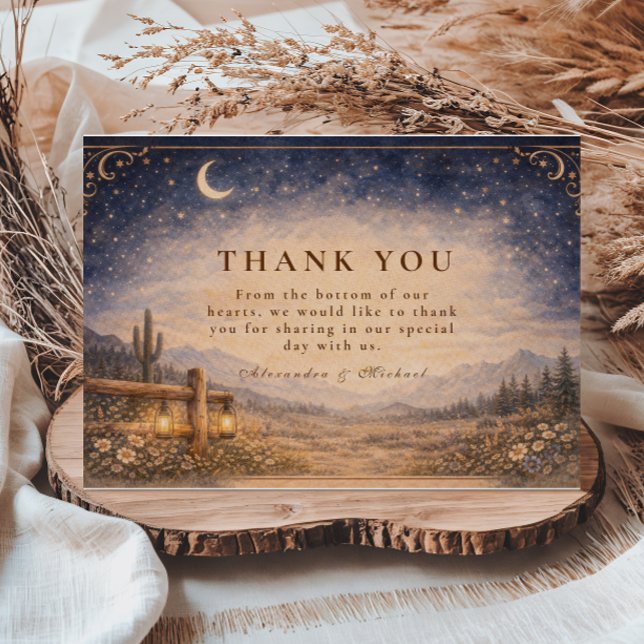 Tarjeta De Agradecimiento Celestial Desert Moonlit Western Wedding (Subido por el creador)