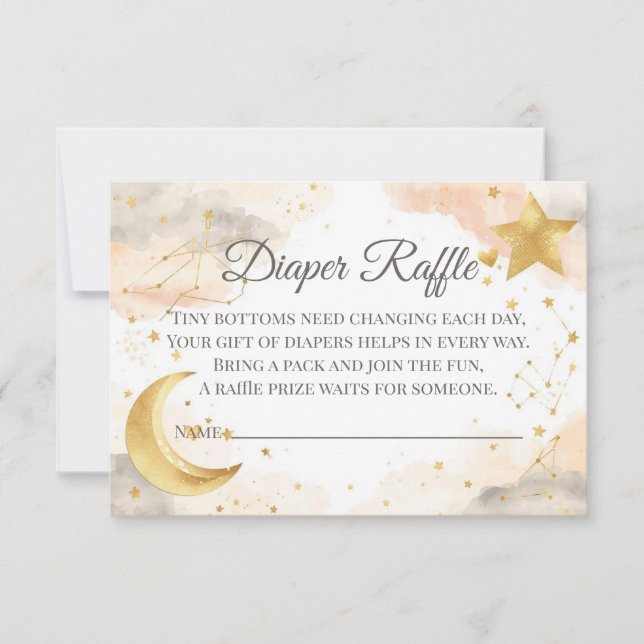 Tarjeta De Agradecimiento Celestial Diaper Raffle Card | Gold Stars (Anverso)