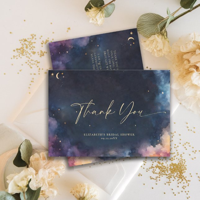 Tarjeta De Agradecimiento Celestial Gift Midnight Blue Starry Night Galaxy (celestial bridal shower thank you card midnight navy blue starry night galaxy astrology universe)