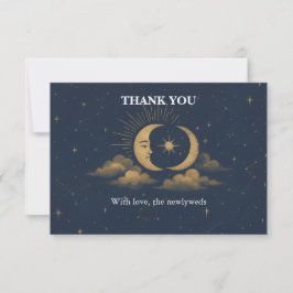 Tarjeta De Agradecimiento Celestial Gold Moon Starry Night Wedding Thank You