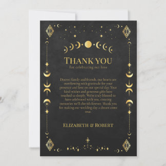Tarjeta De Agradecimiento Celestial Gothic Black and Gold Wedding Thank You 