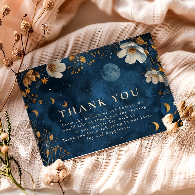 Tarjeta De Agradecimiento Celestial Midnight Floral Wedding (Subido por el creador)