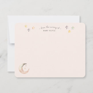 Tarjeta De Agradecimiento  Celestial Moon and Stars Pink Baby Girl Shower