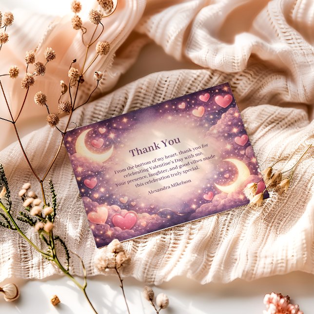 Tarjeta De Agradecimiento Celestial Moon Hearts Valentine Party (Subido por el creador)