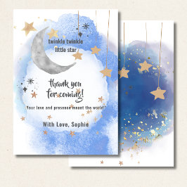 Tarjeta De Agradecimiento Celestial Moon Stars, Pastel Blue And Gold