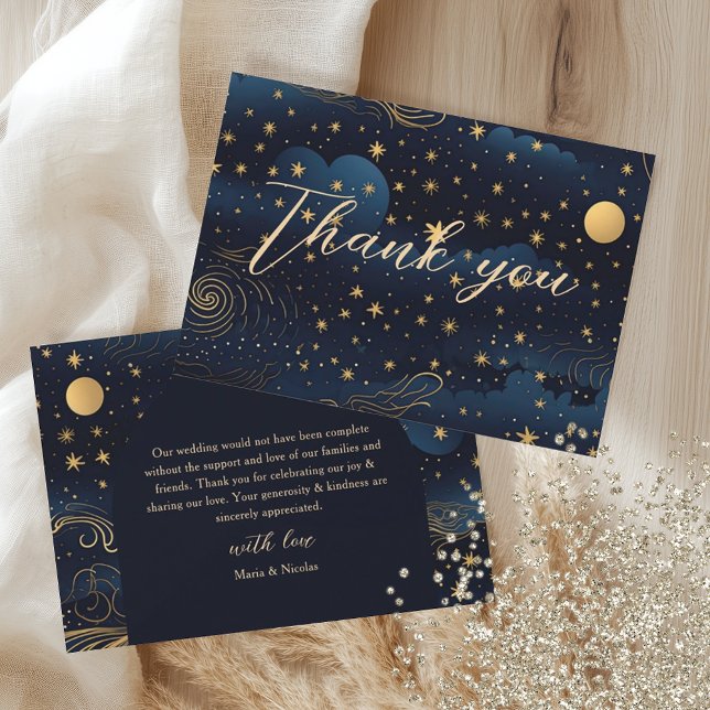 Tarjeta De Agradecimiento Celestial Navy Gold Wedding (Subido por el creador)