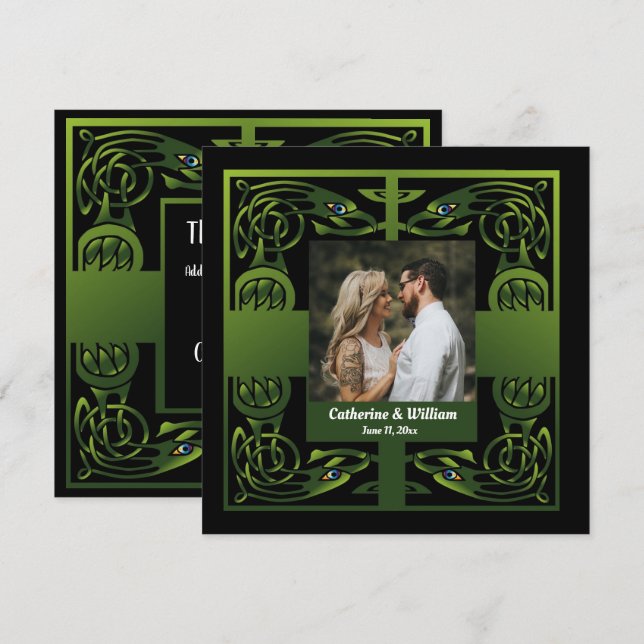 Tarjeta De Agradecimiento Celta irlandesa verde tradicional (Anverso / Reverso)