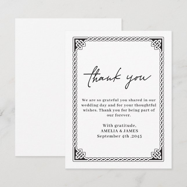 Tarjeta De Agradecimiento Celtic Frame Wedding Thank You Card (Anverso / Reverso)