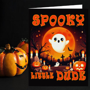 Tarjeta De Agradecimiento Cementerio de Halloween con lindo Fantasma y luna 