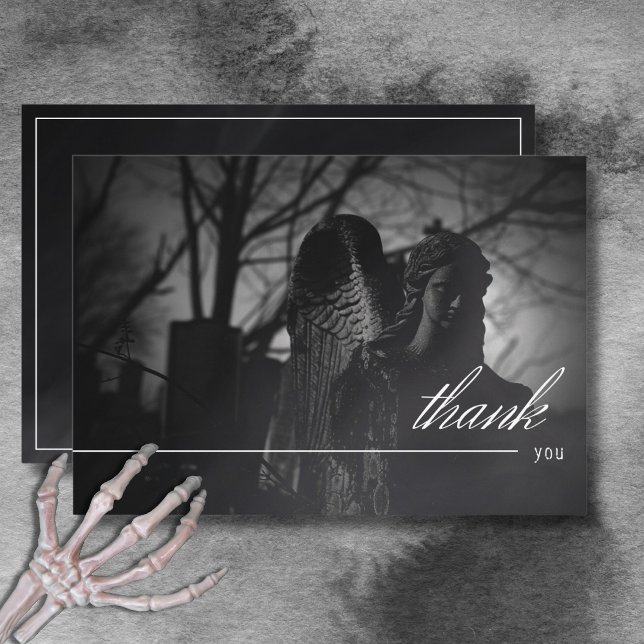 Tarjeta De Agradecimiento Cementerio gótico negro y blanco hasta Boda de mue (Gothic Black & White Cemetery Until Death Wedding Thank You Card)