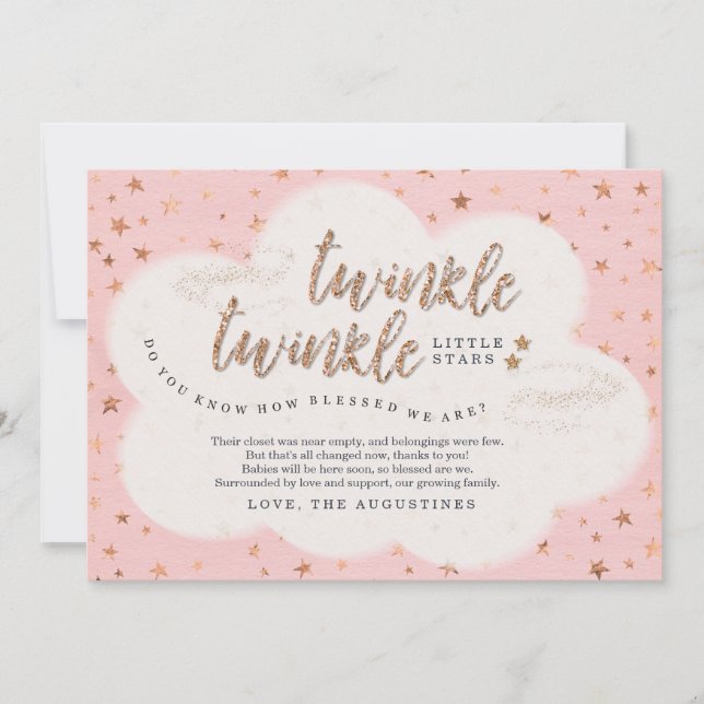 Tarjeta De Agradecimiento Centelleo del centelleo pocos chicas Baby Shower (Anverso)