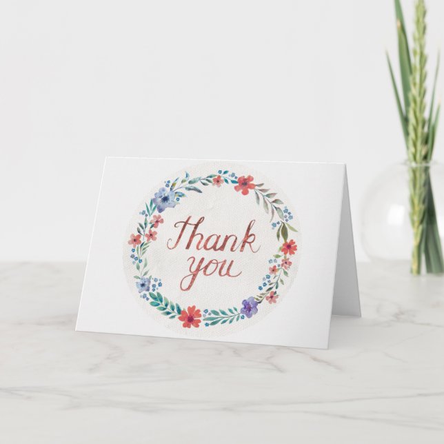 Tarjeta De Agradecimiento Cepillo acuarela Lettering Floral Wreath Gracias (Anverso)