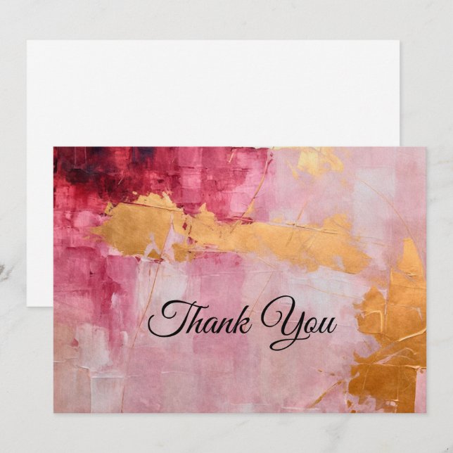 Tarjeta De Agradecimiento Cepillo artístico estalla oro y rosa (Anverso / Reverso)