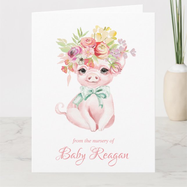 Tarjeta De Agradecimiento Cerdito de enfermería Baby Shower (Anverso)