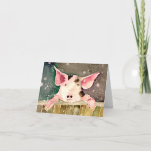 Tarjeta De Agradecimiento Cerdito Lindo País de las Maravillas de Invierno e