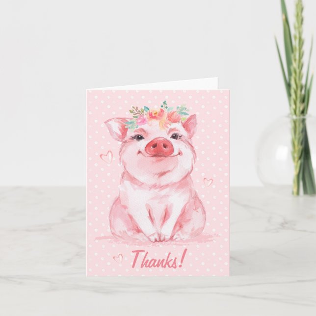 Tarjeta De Agradecimiento Cerdo acuarela caprichosa (Anverso)
