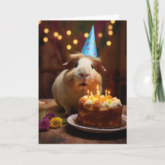 Tarjeta De Agradecimiento Cerdo de Guinea con un pastel de cumpleaños