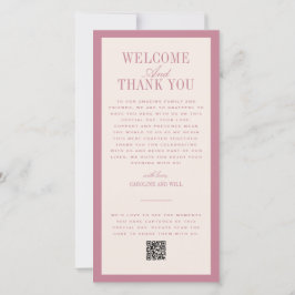 Tarjeta De Agradecimiento Ceremonia de Boda Rosa o Recepción de Bienvenida