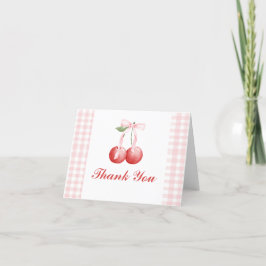Tarjeta De Agradecimiento Cereza dulce cumpleaños lazo rosa gingham