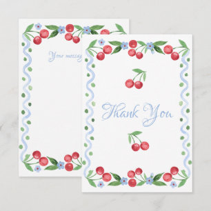 Tarjeta De Agradecimiento Cerezas Rojas Escritura Azul Personalizada