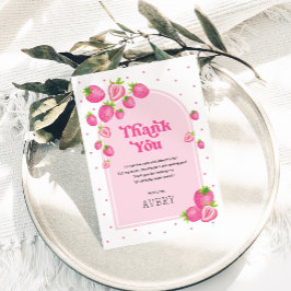 Tarjeta De Agradecimiento Cerezo de fresa rosada lindo Primer cumpleaños