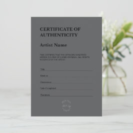 Tarjeta De Agradecimiento Certificado de Autenticidad Tema Oscuro Moderno
