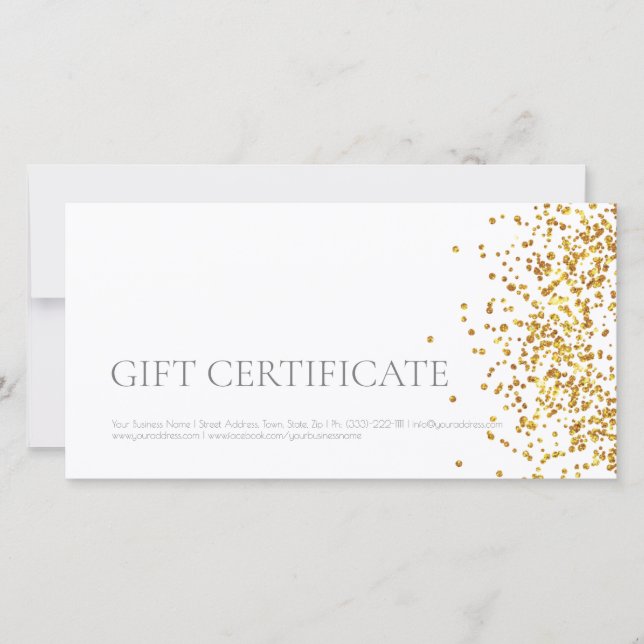 Tarjeta De Agradecimiento Certificado de regalo de diseño Gold Sparkle White (Anverso)