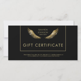 Tarjeta De Agradecimiento Certificado de regalo de Lash White Gold Wings Neg