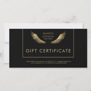Tarjeta De Agradecimiento Certificado de regalo de Lash White Gold Wings Neg