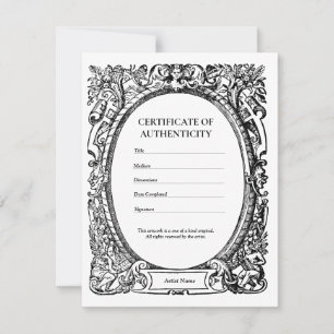 Tarjeta De Agradecimiento Certificado gótico de autenticidad para arte