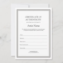 Certificado neutral de autenticidad para el arte