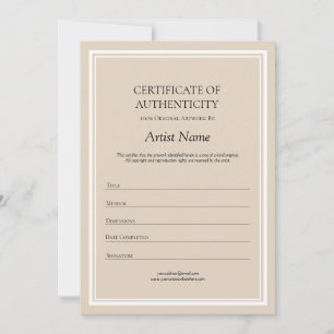 Tarjeta De Agradecimiento Certificado neutral de autenticidad para el arte