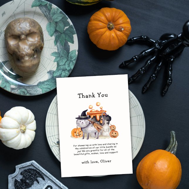 Tarjeta De Agradecimiento Cerveza Little Boo Cat In Witch Hat Baby Shower (Brewing Little Boo Cat In Witch Hat Baby Shower Thank You Card)