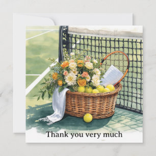Tarjeta De Agradecimiento Cesta de flores de tenis en la cancha agradeciendo