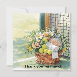 Tarjeta De Agradecimiento Cesta de flores de tenis en la cancha agradeciendo