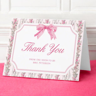 Tarjeta De Agradecimiento Chalet del Amor con Lazo Rosa Coquette Despedida d
