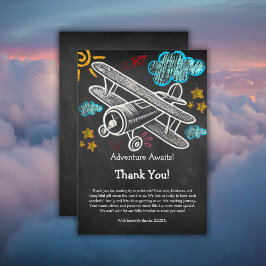 Tarjeta De Agradecimiento Chalkboard Adventure Await Airplane Baby Shower