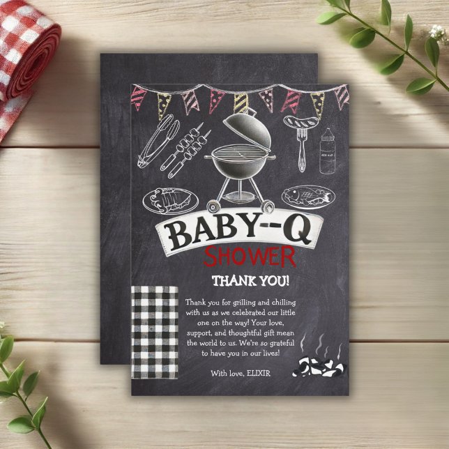 Tarjeta De Agradecimiento Chalkboard Baby-Q Grill Baby Shower (Subido por el creador)