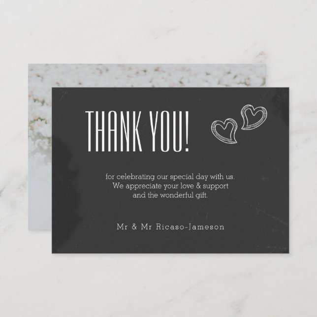 Tarjeta De Agradecimiento Chalkboard boda doodle heart (Anverso / Reverso)